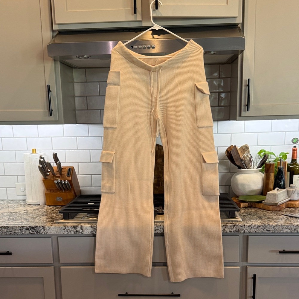 Edikted Cream Wide Leg Knit Pants